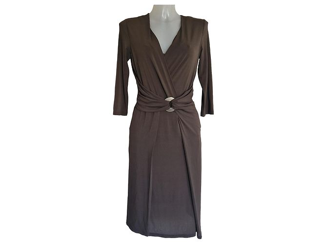 Max Mara Robe Midi Drapée en Mélange de Viscose Marron