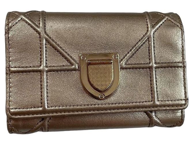 Dior Diorama Leather Wallet in Platinum Golden