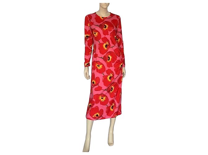 Carolina Herrera Strickkleid mit Mohnblumen-Print Pink Rot Mehrfarben