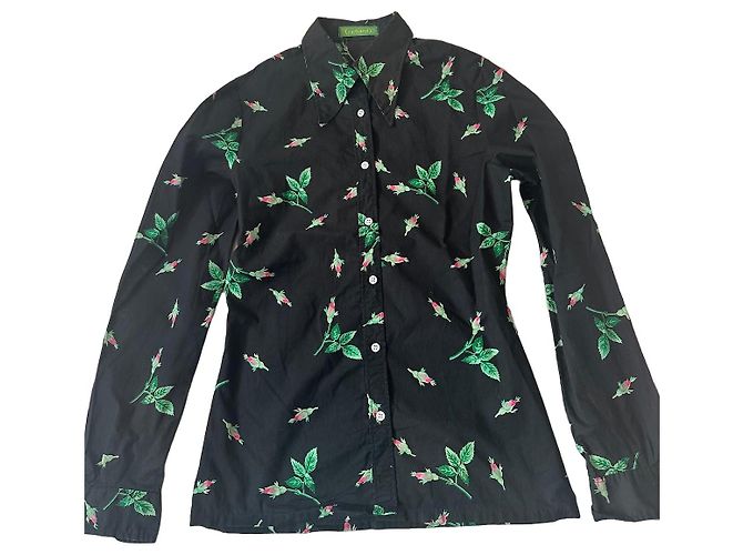 Camisa preta com estampado floral Cacharel