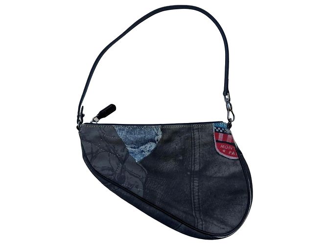 Christian Dior Sac Saddle Denim Patchwork Bleu