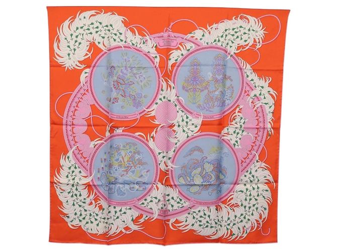 Hermès HERMES Carre 90 Seidentuch Orange Hellblau "Le Gui du Chene" Auth ki6875M