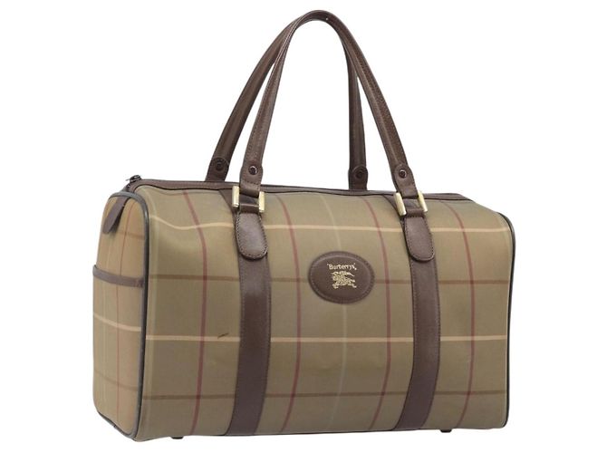 Sac Boston Burberrys Nova Check Canvas Beige Gold Auth 206077 Doré