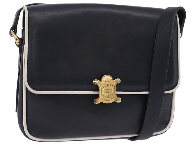 Céline Bolsa de Ombro CELINE Couro Navy Gold Auth 206422A Dourado Azul marinho