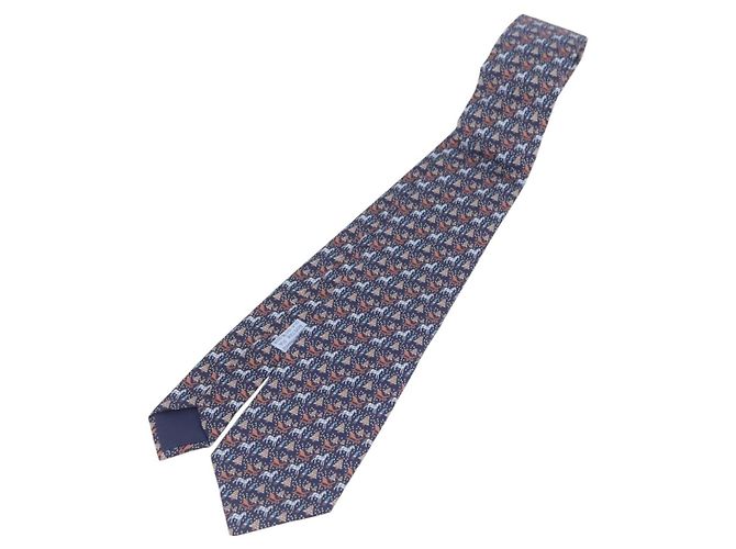 Hermès Cravatta HERMES in seta blu navy Auth 206433M