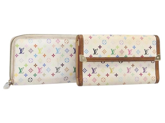 LOUIS VUITTON Portafoglio Lungo Monogram Multicolor Set da 2 Bianco LV Auth BA16225