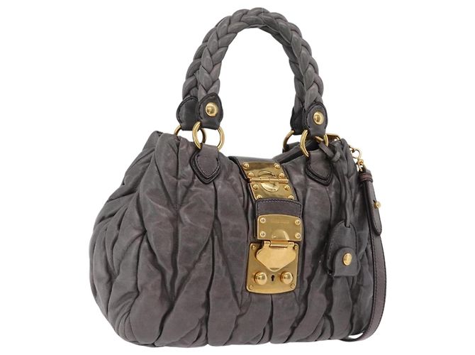Bolsa de mão Miu Miu Matelassé em couro 2way Cinza Dourado Auth 167718M