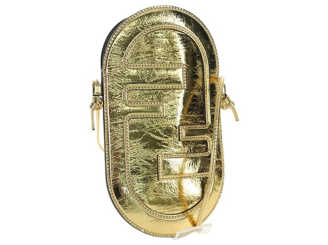 FENDI Shoulder Pouch Leather Gold Auth 206841M Doré