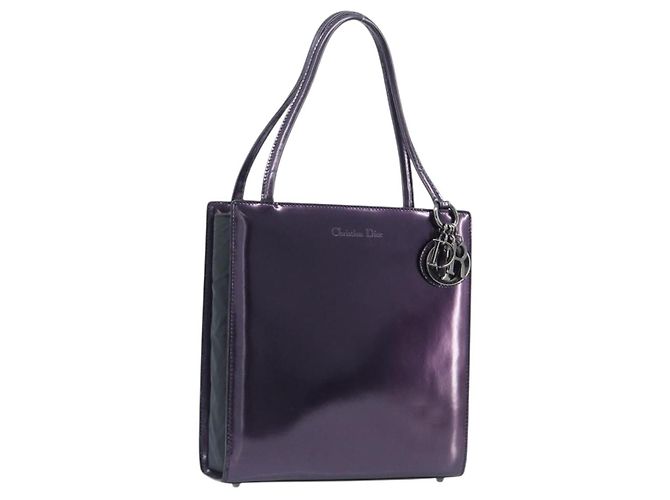 Christian Dior Handtasche Lackleder Lila Silber Auth bs37482