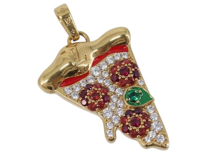 LOUIS VUITTON LV Pizza Medium Charm Metal Gold M03128 LV Auth 206673M D'oro