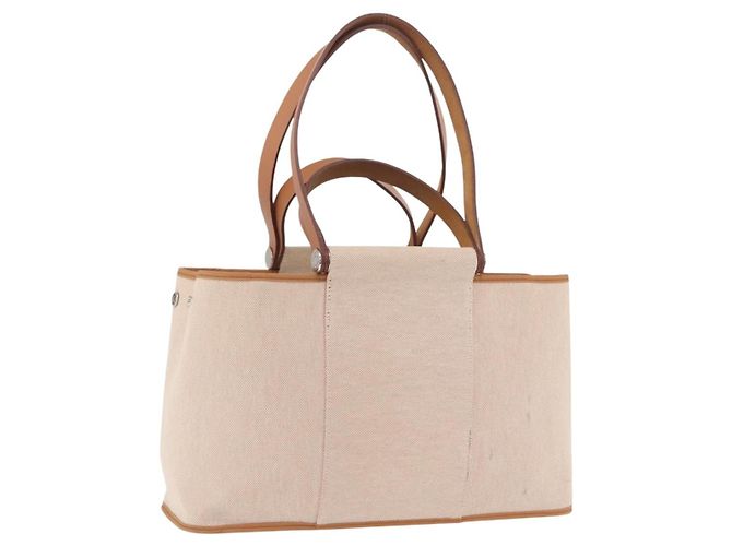 Hermès Borsa a mano HERMES Kabak Elan PM Canvas Beige Silver Auth 206603V Argento