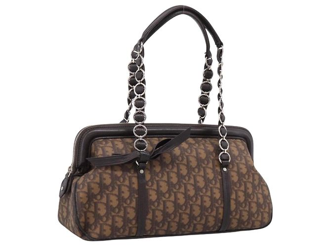 Borsa a mano Christian Dior Trotter Canvas Romantic PVC Brown Silver Auth ep16550V Marrone Argento