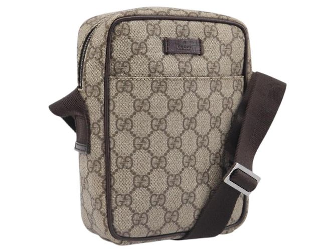 Borsa a tracolla GUCCI GG Supreme PVC Beige Silver 122754 Auth 207351A Argento