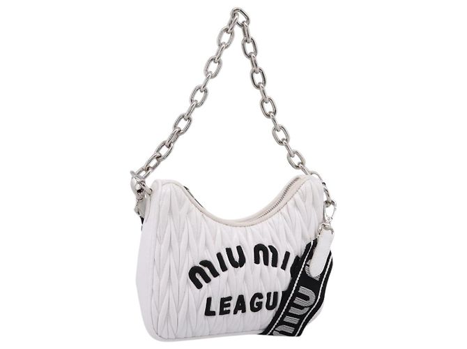 Miu Miu Hand Bag Leather 2way White Silver Auth 167717SAM Silvery