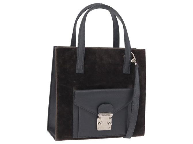 FENDI Handtasche Velor 2way Navy Silver Auth bs37478 Silber Marineblau