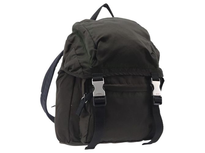 PRADA Rucksack Nylon Khaki Silver Auth ar14290 Silber