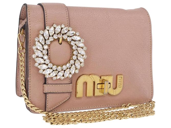 Bolsa de Ombro com Corrente Miu Miu em Couro Rosa Dourado Auth 202534A