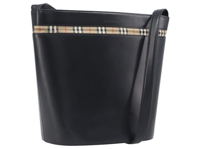 Sac à bandoulière BURBERRY en cuir noir argent Auth 206789A Argenté