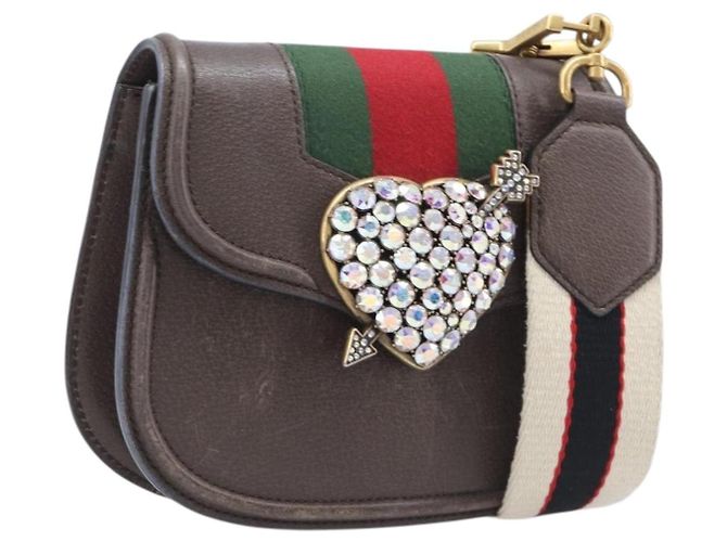 Borsa a tracolla GUCCI Web Sherry Line in pelle marrone e oro 500756 Auth 206277M