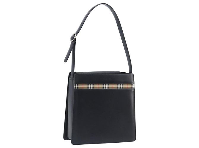 Borsa a tracolla BURBERRY in pelle nera e argento Auth 206797A Nero