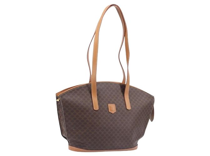 Céline Sac cabas CELINE Macadam Canvas PVC Cuir Marron Or Auth 206774 Doré