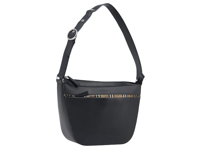 Borsa a Tracolla BURBERRY Pelle Nero Argento Auth 206802