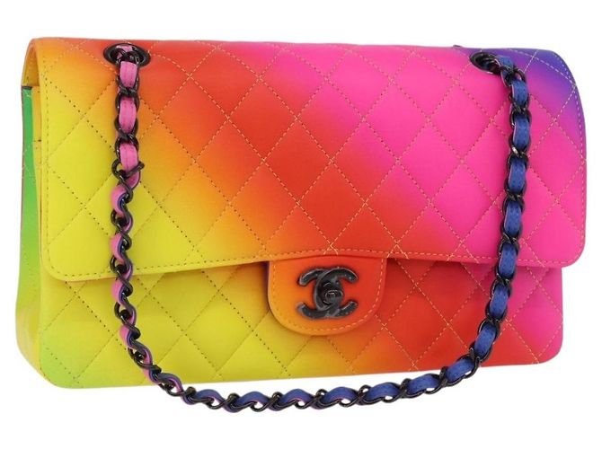 Bolsa de ombro CHANEL Chain Matelasse 25 em couro de bezerro Rainbow CC Auth 167787SM