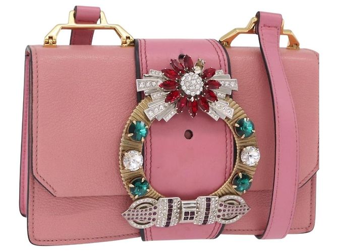 Bolsa de Ombro Miu Miu em Couro Rosa Dourado Auth 206867A