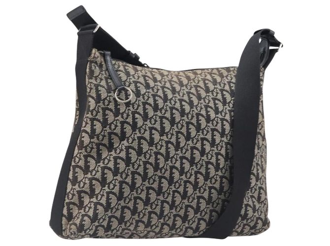 Sac à épaule Christian Dior Trotter Canvas Noir Argent Auth 207429 Argenté