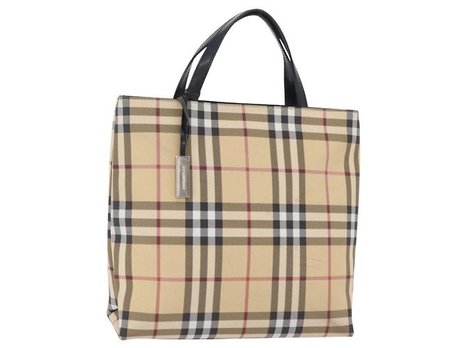 Borsa a mano BURBERRY Nova Check PVC Beige Silver Auth 205331 Argento