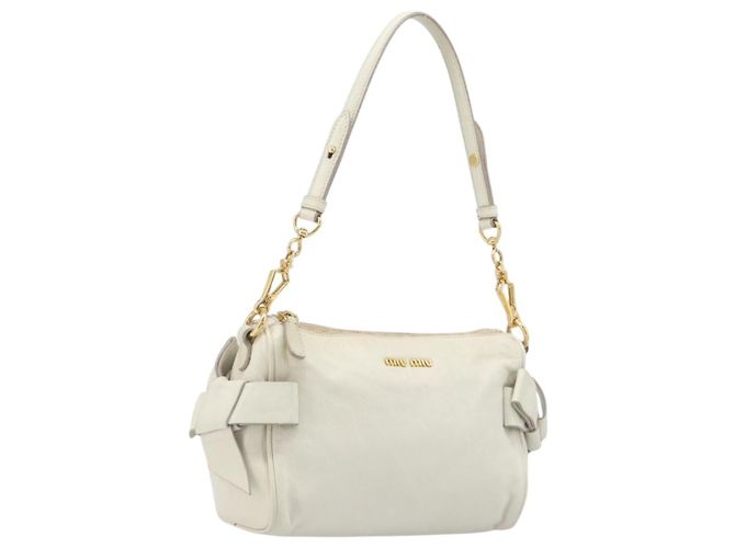 Bolsa de mão Miu Miu em couro branco e ouro Auth hk4200V Dourado