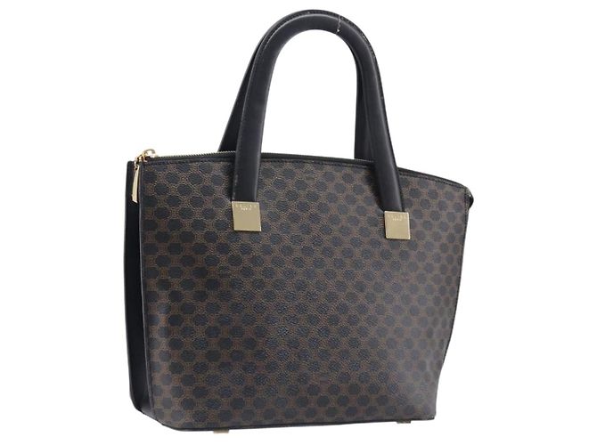Céline CELINE Macadam Handtasche PVC Schwarz Goldfarben Auth 207706