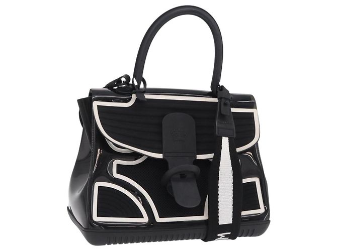 DELVAUX Brillon MM Champion Handtasche Vinyl 2way Schwarz Weiß Auth BA16209V
