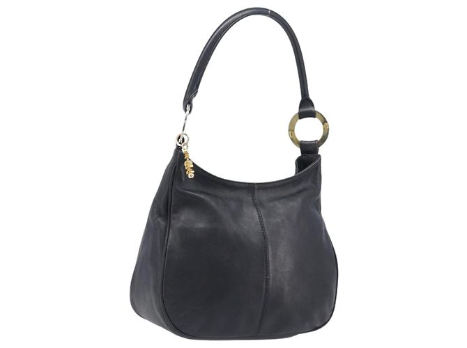 MCM Shoulder Bag Leather Black Gold Auth 207521