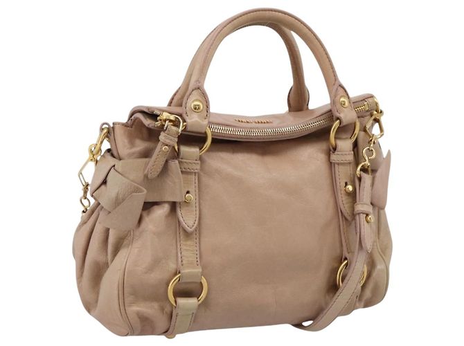 Bolsa de Mão Miu Miu Vitellolux em Couro 2way Rosa Tom Dourado Auth 207597V