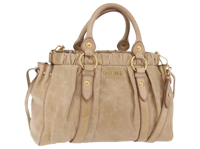 Miu Miu Handtasche Leder 2way Beige Gold Auth 167721M Golden