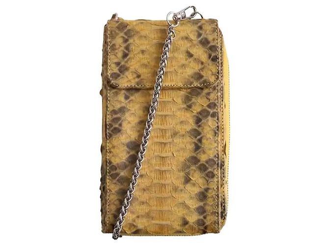 Autre Marque Cartera Sista Amarilla de Cuero Exótico Amarillo