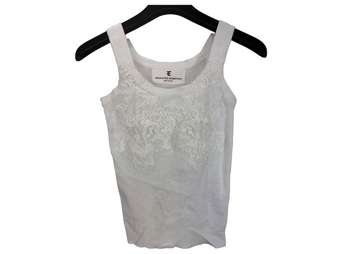 Ermanno Scervino White Cotton Lace Tank Top