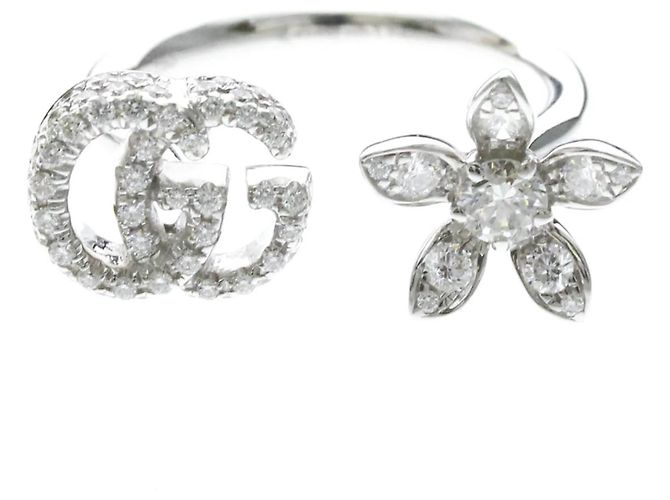 Bague Gucci Flora en or blanc 18K avec diamants Argenté