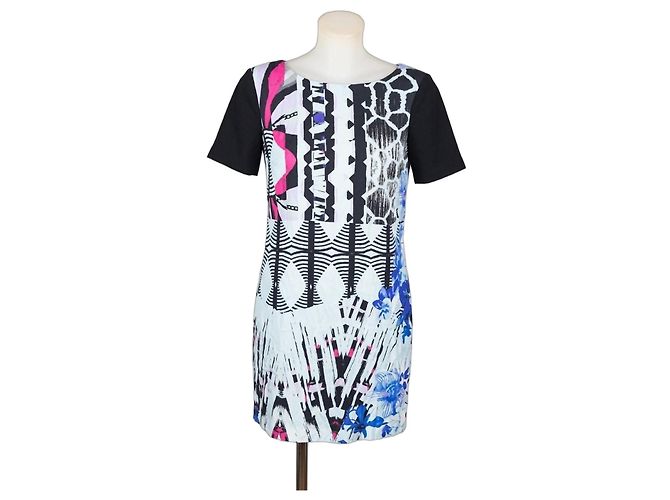 Pinko kurzes Kleid mit abstraktem Print Schwarz Blau Mehrfarben