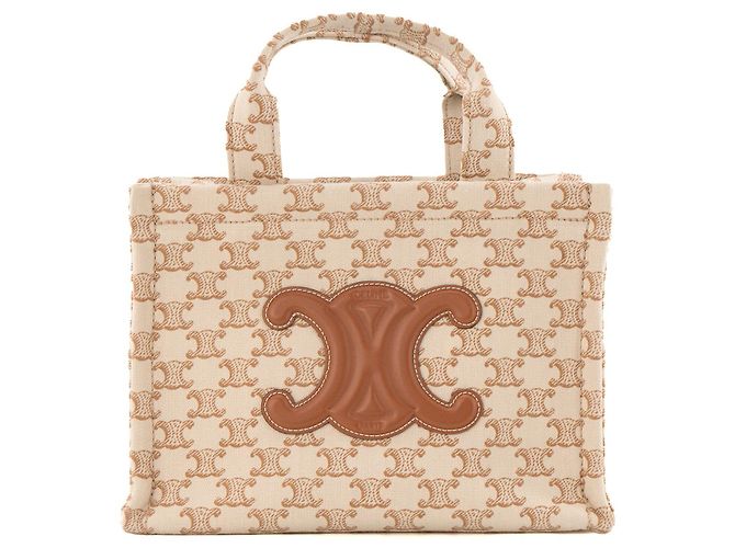 Céline CELINE - Saco cabas Thais Celine em lona bege e couro castanho