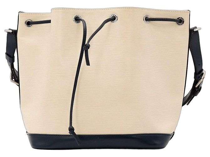 Bolso Bucket Louis Vuitton Noe de piel Epi Beige Azul oscuro