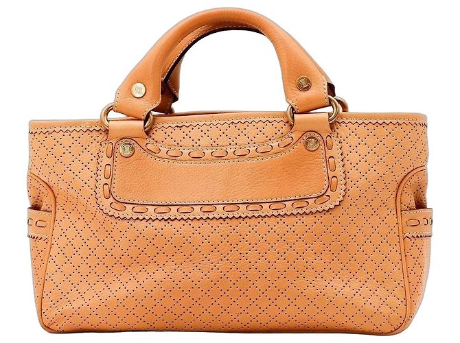 Céline Celine Beige Leather Perforated Handbag