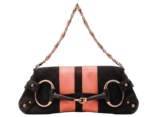 Borsa a tracolla Gucci in tela monogram e seta a righe Nero Rosa
