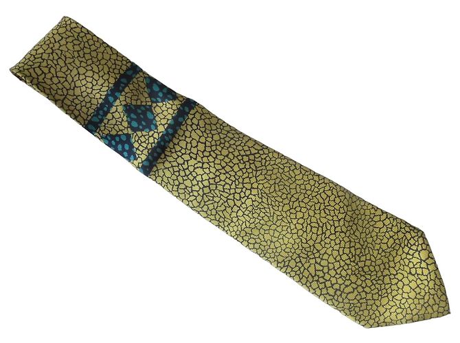 Cravate en soie Gianni Versace Jaune Turquoise Bleu foncé