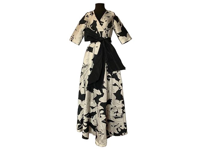 Carolina Herrera langes Kleid mit Blumenprint Schwarz Weiß