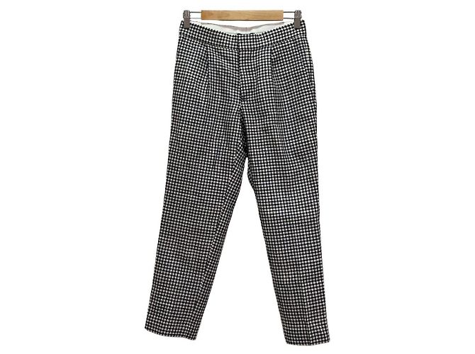 Autre Marque Calças Drawer em lã e seda com padrão gingham Azul
