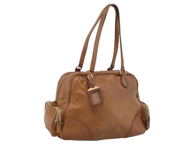 PRADA Tote Bag Cuir Beige Or