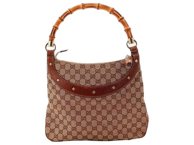 Bamboo Bolsa de Ombro Gucci Monogram com Alça de Bambu Marrom