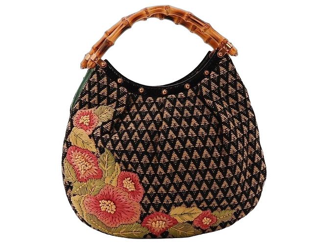 Bamboo Bolsa Hobo Gucci com Alça de Bambu e Bordados Florais